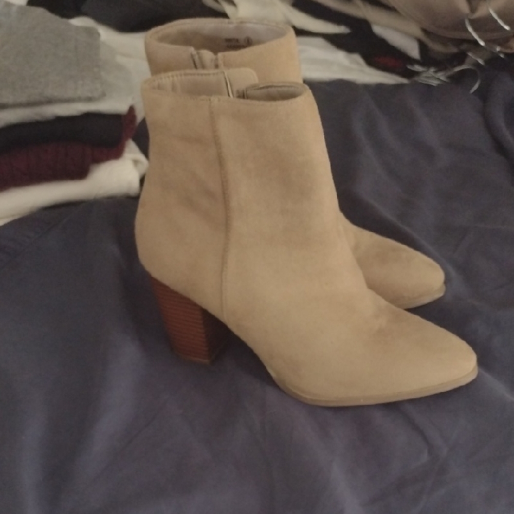 Beige Faux Suede Ankle Boots